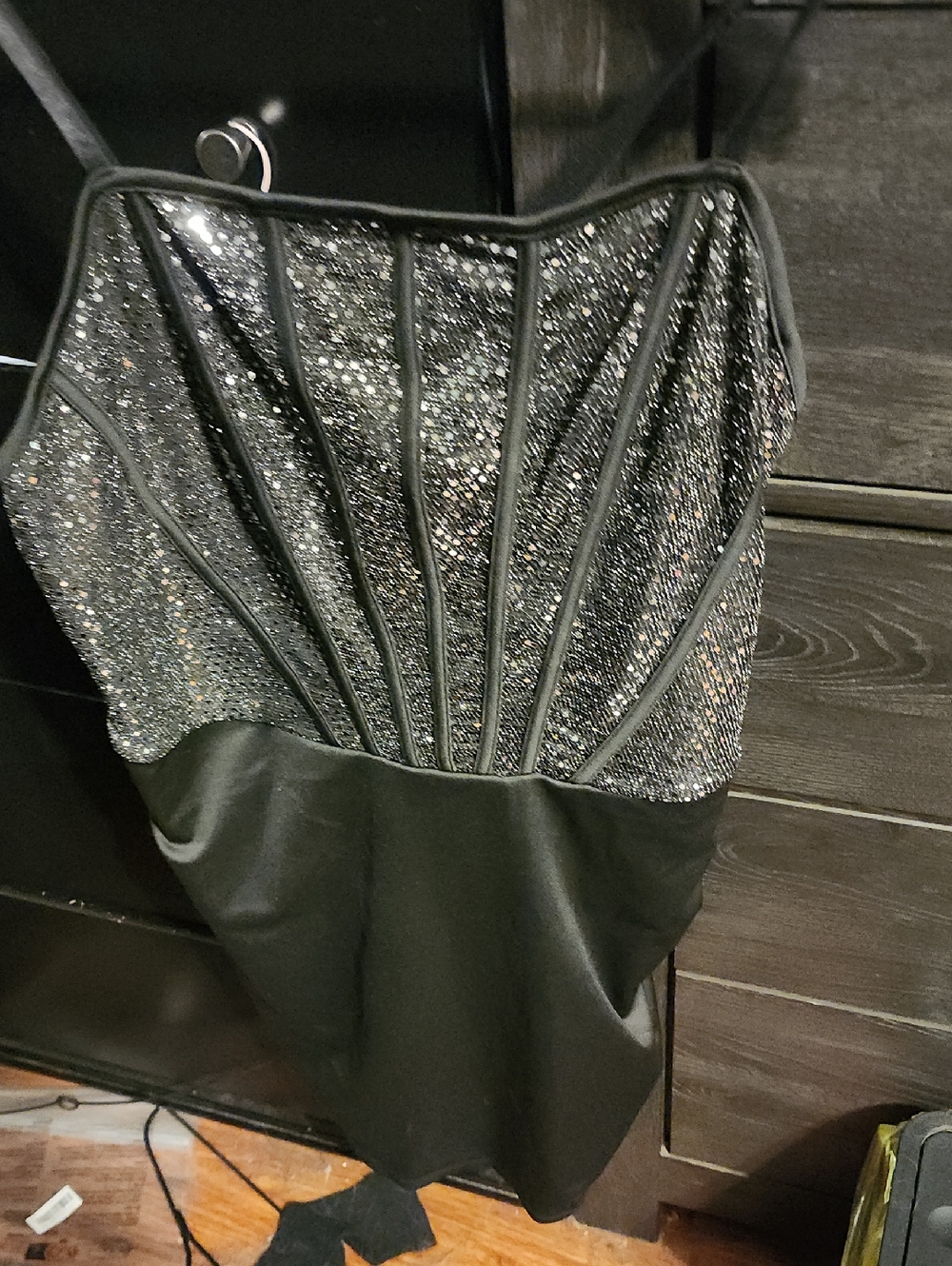 SHEIN Black Strapless Glitter Bodice Mini Dress